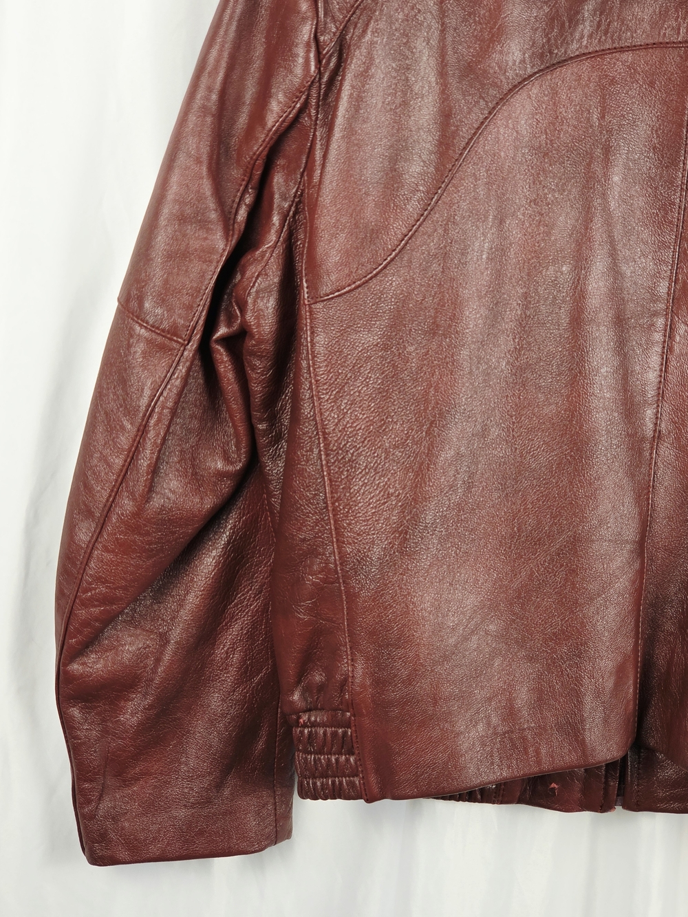 Lapiel Burgundy Leather Bomber Zip Up Jacket Size 42 - Picture 13 of 16